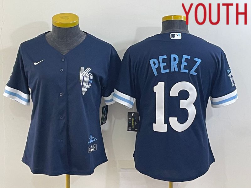 Youth Kansas City Royals #13 Perez Blue Game Nike 2022 MLB Jerseys